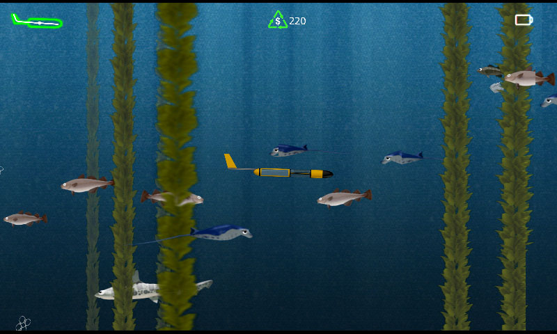 In game screenshot showing glider through kelp with fishes around